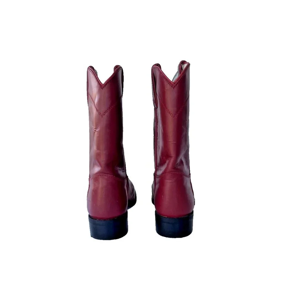Justin Youth Red Leather Western Roper Cowboy Boots Size 7.5 Made in Mexico - Picture 4 of 6